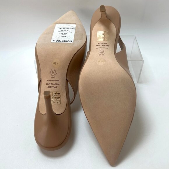Stuart Weitzman Eva Slingback Pointy Toe Pumps Beige Leather Women Size 40 US9.5 - Picture 11 of 12
